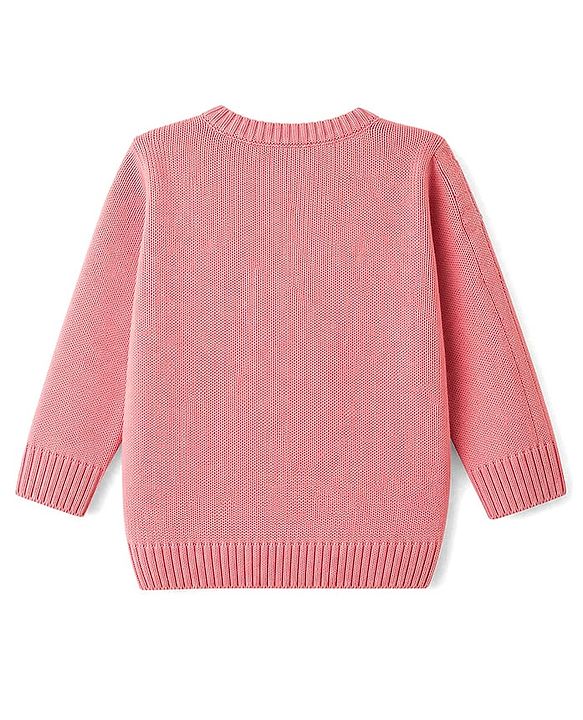 Babyhug Knit Full Sleeves Cable Design Sweater Set - Peach