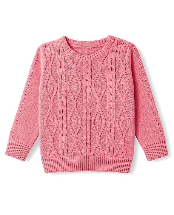 Babyhug Knit Full Sleeves Cable Design Sweater Set - Peach