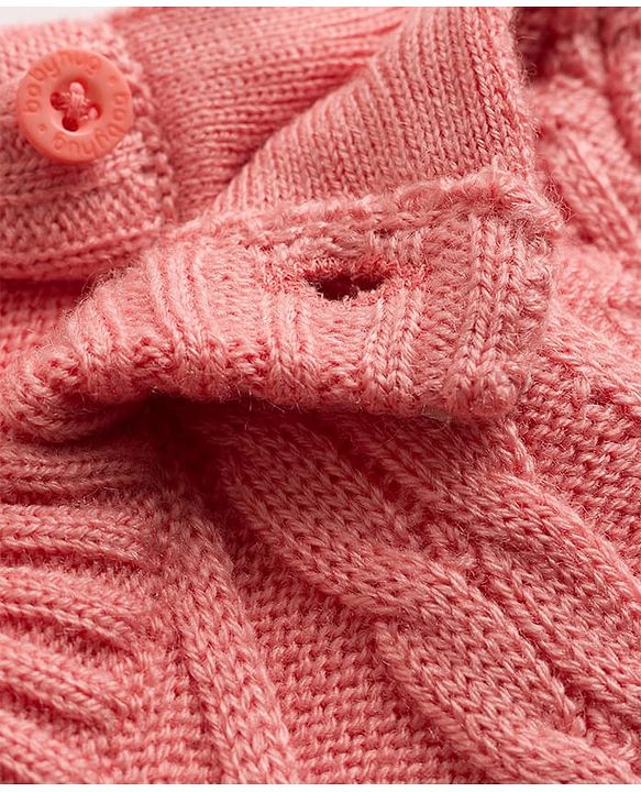 Babyhug Knit Full Sleeves Cable Design Sweater Set - Peach
