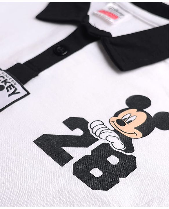 Babyhug Disney Single Jersey Knit Full Sleeves Collar T-shirt and Joggers With Mickey Mouse Graphic - White