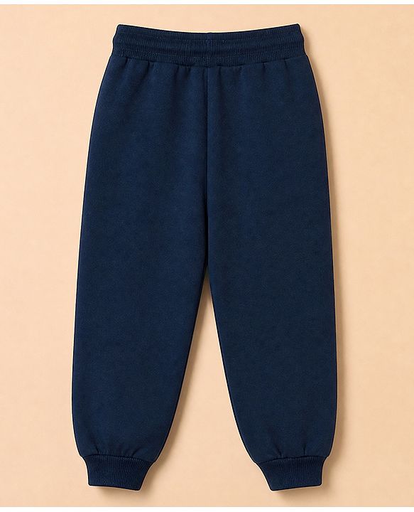 Babyhug Disney Terry Knit Full Sleeves Hooded T-shirt and Joggers Set With Mickey Mouse Graphic - Navy Blue