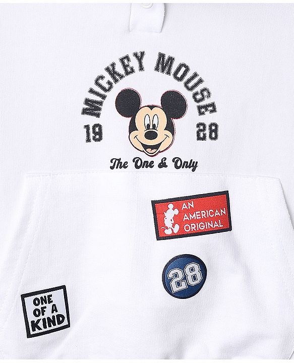 Babyhug Disney Terry Knit Full Sleeves Hooded T-shirt and Joggers Set With Mickey Mouse Graphic - Navy Blue