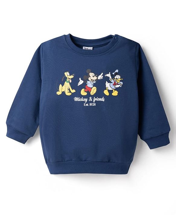 Babyhyug Disney 100% Cotton Terry Knit Full Sleeves T-Shirt & Jogger Set Mickey & Donald Print - Navy Blue