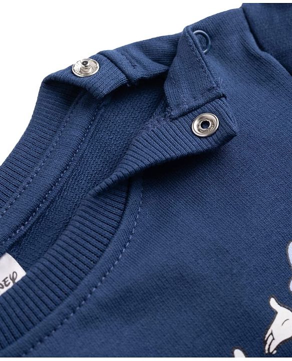 Babyhyug Disney 100% Cotton Terry Knit Full Sleeves T-Shirt & Jogger Set Mickey & Donald Print - Navy Blue