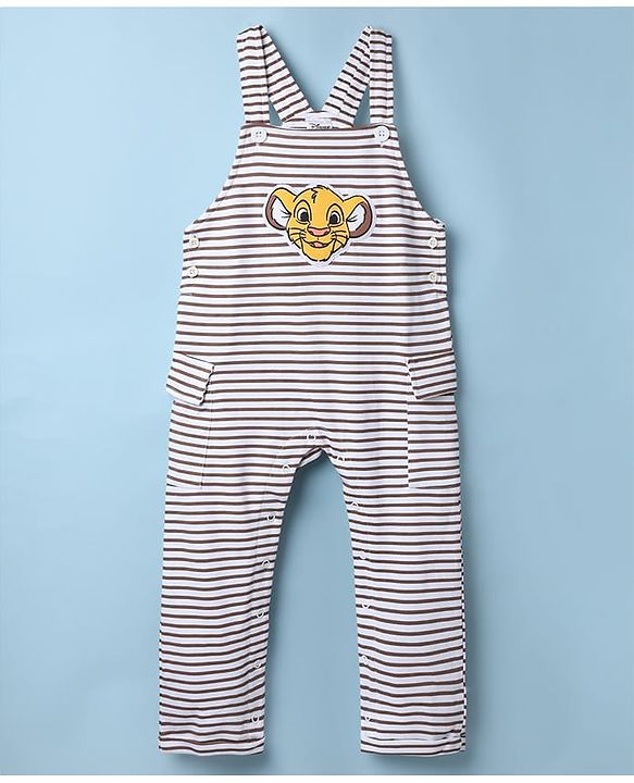 Babyhug Disney 100% Cotton Single Jersey Knit Full Sleeves Dungaree and Tee with The Lion King Graphic Print & Patch - White