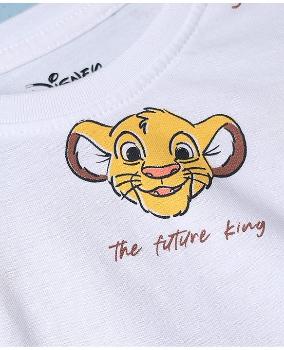 Babyhug Disney 100% Cotton Single Jersey Knit Full Sleeves Dungaree and Tee with The Lion King Graphic Print & Patch - White