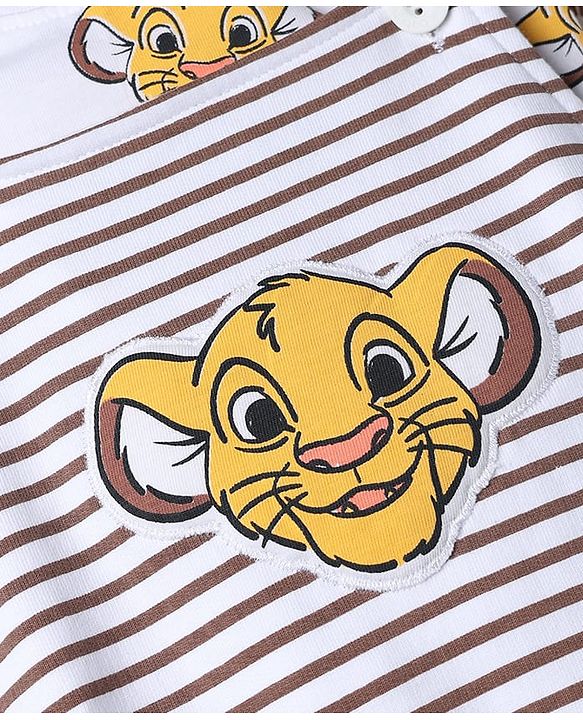 Babyhug Disney 100% Cotton Single Jersey Knit Full Sleeves Dungaree and Tee with The Lion King Graphic Print & Patch - White