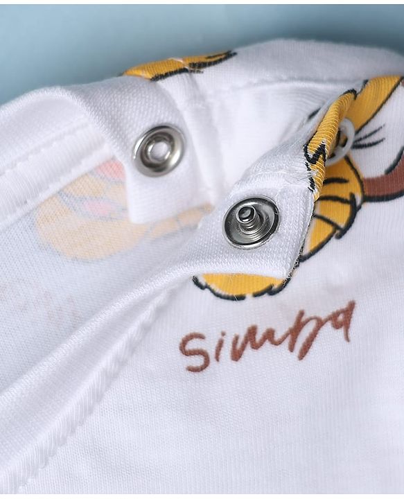 Babyhug Disney 100% Cotton Single Jersey Knit Full Sleeves Dungaree and Tee with The Lion King Graphic Print & Patch - White