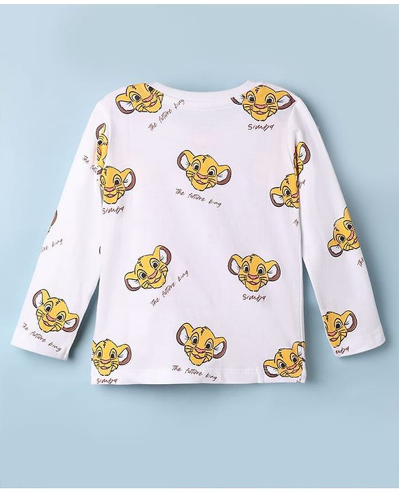 Babyhug Disney 100% Cotton Single Jersey Knit Full Sleeves Dungaree and Tee with The Lion King Graphic Print & Patch - White