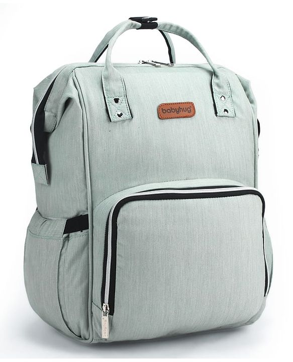 Babyhug Spacious and Multifunctional Denim Diaper Backpack - Safari Green| Wide Fish Mouth Opening| Insulated Feeding Bottle Pouches| Wipes Dispenser| Easy Access Back Opening
