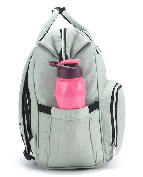 Babyhug Spacious and Multifunctional Denim Diaper Backpack - Safari Green| Wide Fish Mouth Opening| Insulated Feeding Bottle Pouches| Wipes Dispenser| Easy Access Back Opening