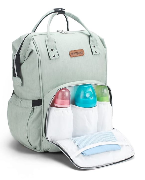 Babyhug Spacious and Multifunctional Denim Diaper Backpack - Safari Green| Wide Fish Mouth Opening| Insulated Feeding Bottle Pouches| Wipes Dispenser| Easy Access Back Opening
