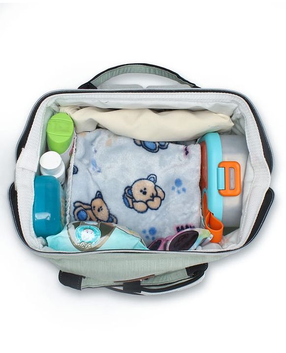 Babyhug Spacious and Multifunctional Denim Diaper Backpack - Safari Green| Wide Fish Mouth Opening| Insulated Feeding Bottle Pouches| Wipes Dispenser| Easy Access Back Opening