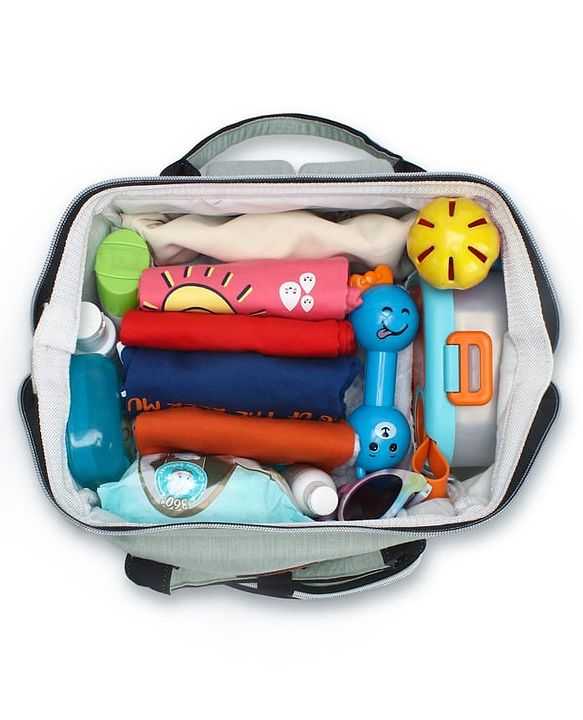 Babyhug Spacious and Multifunctional Denim Diaper Backpack - Safari Green| Wide Fish Mouth Opening| Insulated Feeding Bottle Pouches| Wipes Dispenser| Easy Access Back Opening