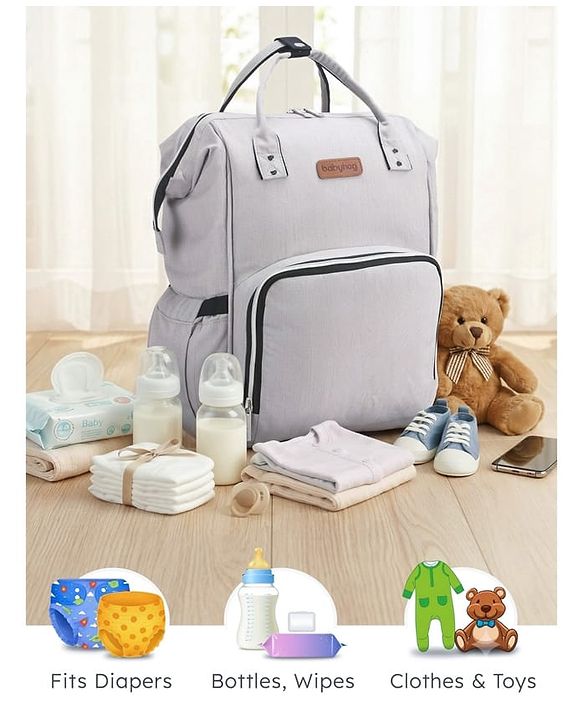 Babyhug Spacious and Multifunctional Denim Diaper Backpack - Safari Green| Wide Fish Mouth Opening| Insulated Feeding Bottle Pouches| Wipes Dispenser| Easy Access Back Opening