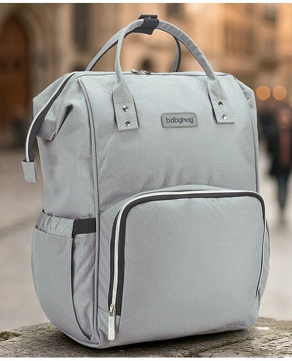 Babyhug Premium Multifunctional and Spacious Textured Diaper Backpack - Grey| 100% Polyester| Wide Fish Mouth Opening| Insulated Feeding Bottle Pouches| Wipes Dispenser| Easy Access Back Opening