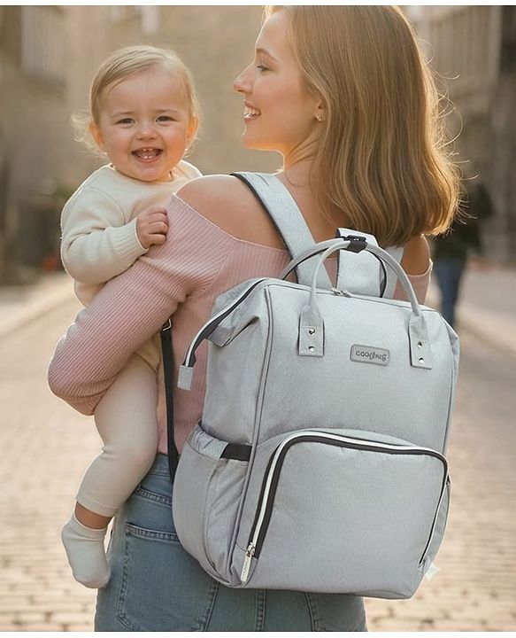 Babyhug Premium Multifunctional and Spacious Textured Diaper Backpack - Grey| 100% Polyester| Wide Fish Mouth Opening| Insulated Feeding Bottle Pouches| Wipes Dispenser| Easy Access Back Opening
