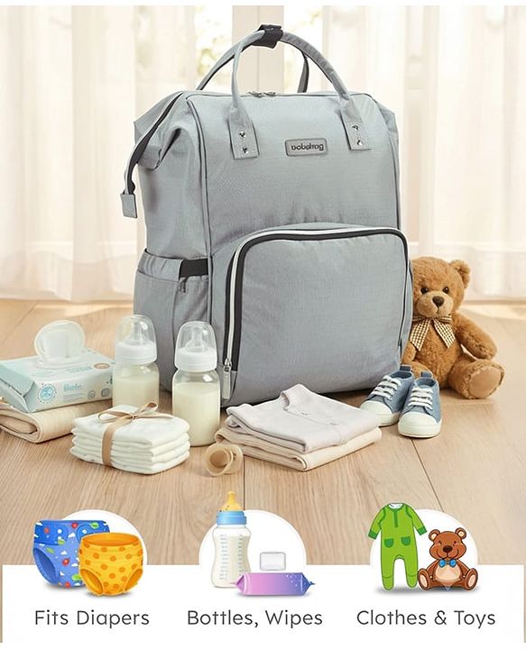Babyhug Premium Multifunctional and Spacious Textured Diaper Backpack - Grey| 100% Polyester| Wide Fish Mouth Opening| Insulated Feeding Bottle Pouches| Wipes Dispenser| Easy Access Back Opening