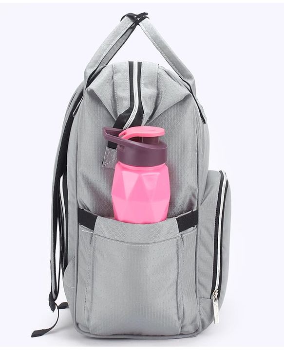 Babyhug Premium Multifunctional and Spacious Textured Diaper Backpack - Grey| 100% Polyester| Wide Fish Mouth Opening| Insulated Feeding Bottle Pouches| Wipes Dispenser| Easy Access Back Opening