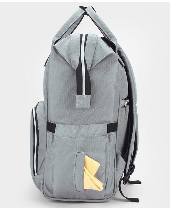Babyhug Premium Multifunctional and Spacious Textured Diaper Backpack - Grey| 100% Polyester| Wide Fish Mouth Opening| Insulated Feeding Bottle Pouches| Wipes Dispenser| Easy Access Back Opening