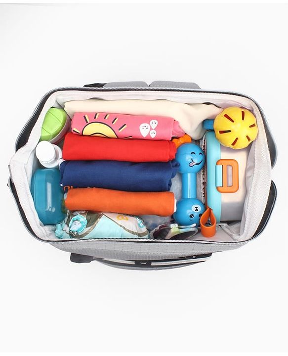 Babyhug Premium Multifunctional and Spacious Textured Diaper Backpack - Grey| 100% Polyester| Wide Fish Mouth Opening| Insulated Feeding Bottle Pouches| Wipes Dispenser| Easy Access Back Opening