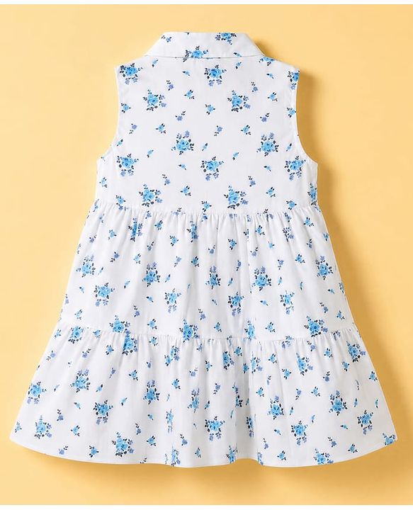 Babyhug Twill Woven One Piece Dress with Sleeveless and Floral Print - White