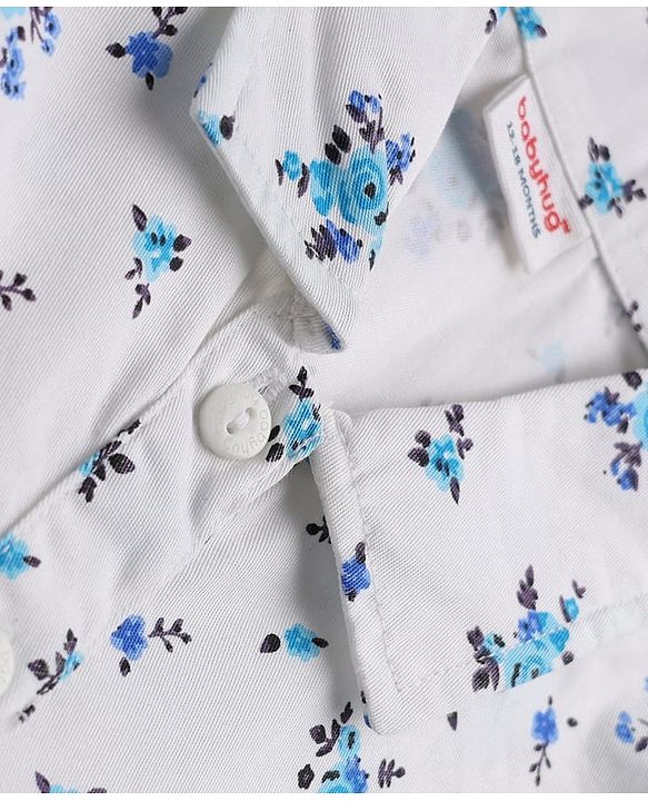Babyhug Twill Woven One Piece Dress with Sleeveless and Floral Print - White