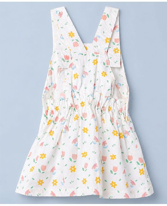 Babyhug Twill Woven Frock and Tee with Half Sleeves and Floral Print - White