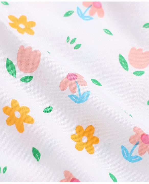 Babyhug Twill Woven Frock and Tee with Half Sleeves and Floral Print - White