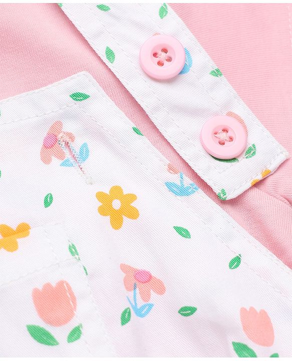 Babyhug Twill Woven Frock and Tee with Half Sleeves and Floral Print - White