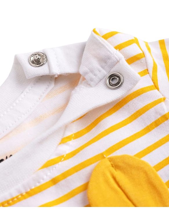 Babyhug Disney Cotton Knit Striped T-Shirt with Full Sleeves and Winnie The Pooh Print - Yellow