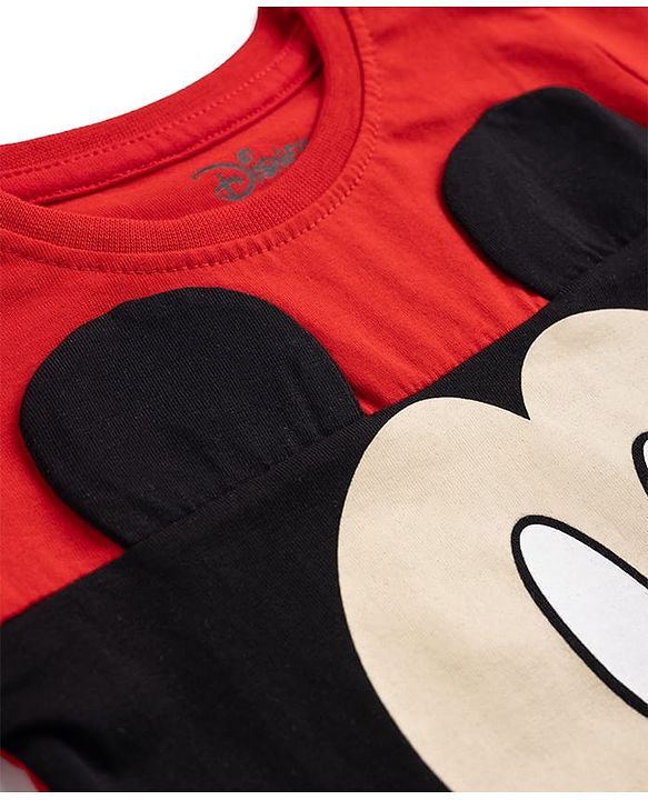 Babyhug Disney Single Jersey Full Sleeves T-shirt With Mickey Mouse Graphic - Red