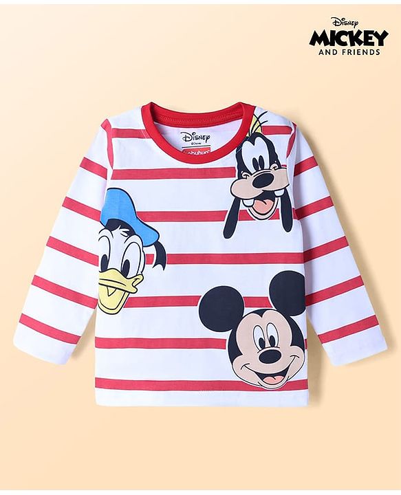 Babyhug Disney Cotton Single Jersey Knit T-Shirt with Full Sleeves and Mickey Mouse and Friends Print - Red