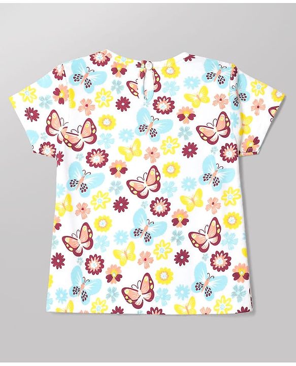 Babyhug Corduroy Woven Frock with Inner Tee with Half Sleeves and Butterfly Print - Maroon