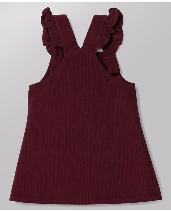 Babyhug Corduroy Woven Frock with Inner Tee with Half Sleeves and Butterfly Print - Maroon