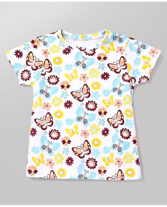Babyhug Corduroy Woven Frock with Inner Tee with Half Sleeves and Butterfly Print - Maroon