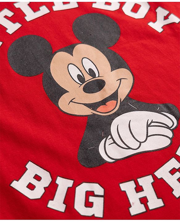 Babyhug Disney Single Jersey Knit Full Sleeves T-Shirt & Joggers Set With Mickey Mouse Graphic - Red
