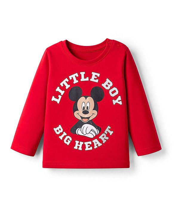 Babyhug Disney Single Jersey Knit Full Sleeves T-Shirt & Joggers Set With Mickey Mouse Graphic - Red