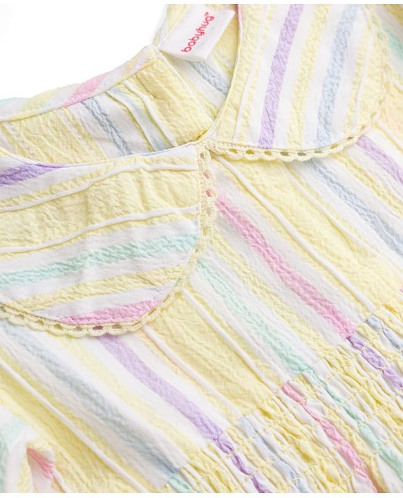 Babyhug Cotton Woven Frill Sleeves Striped One Piece Dresses - Yellow