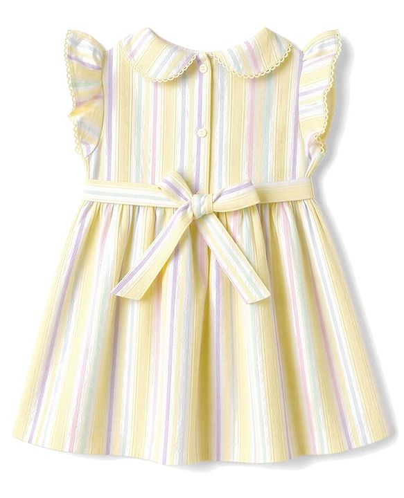 Babyhug Cotton Woven Frill Sleeves Striped One Piece Dresses - Yellow