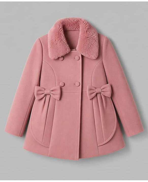 Babyhug Woven Trench Coat with Full Sleeves and Bow Detail - Pink
