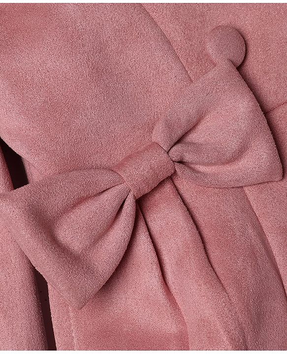 Babyhug Woven Trench Coat with Full Sleeves and Bow Detail - Pink