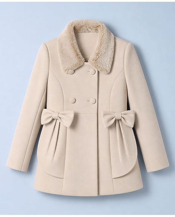 Babyhug Woven Trench Coat with Full Sleeves and Bow Detail - Pink