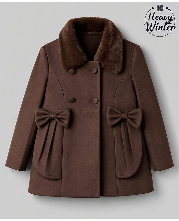Babyhug Woven Trench Coat with Full Sleeves and Bow Detail - Brown