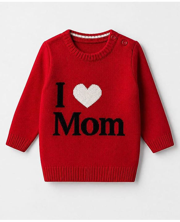 Babyhug Knit Full Sleeves Sweater Set With I Love Mom Design - Red