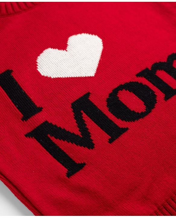 Babyhug Knit Full Sleeves Sweater Set With I Love Mom Design - Red