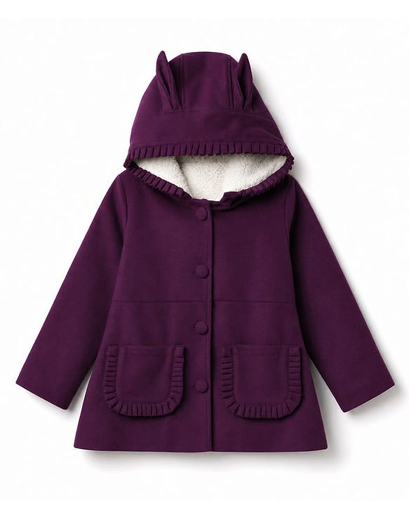 Babyhug Woven A-Line Hoodie with Full Sleeves and Fur Lining - Purple