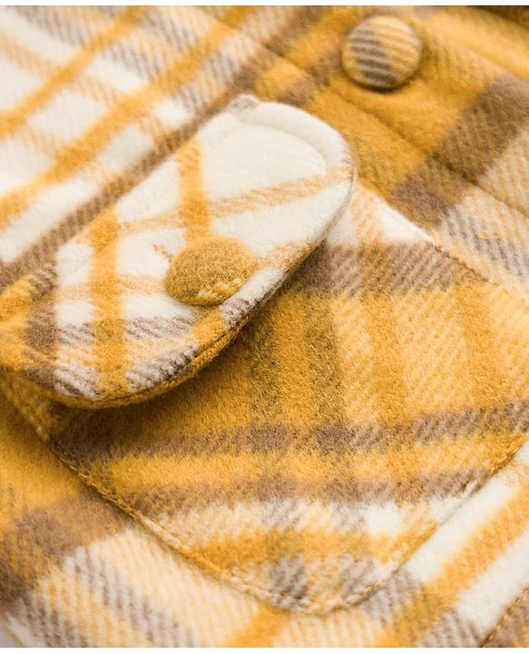 Babyhug Suede Woven Hooded Jacket with Full Sleeves and Checks Print - Yellow