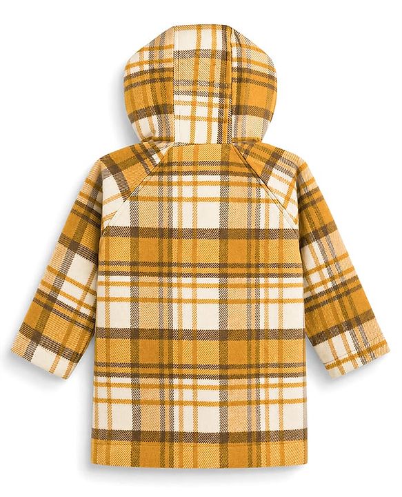 Babyhug Suede Woven Hooded Jacket with Full Sleeves and Checks Print - Yellow