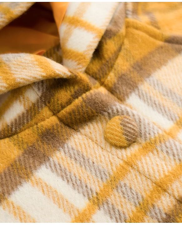 Babyhug Suede Woven Hooded Jacket with Full Sleeves and Checks Print - Yellow